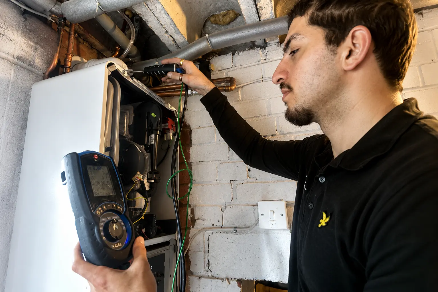 ATD Gas Safe engineer testing a boiler for customers in Wokingham